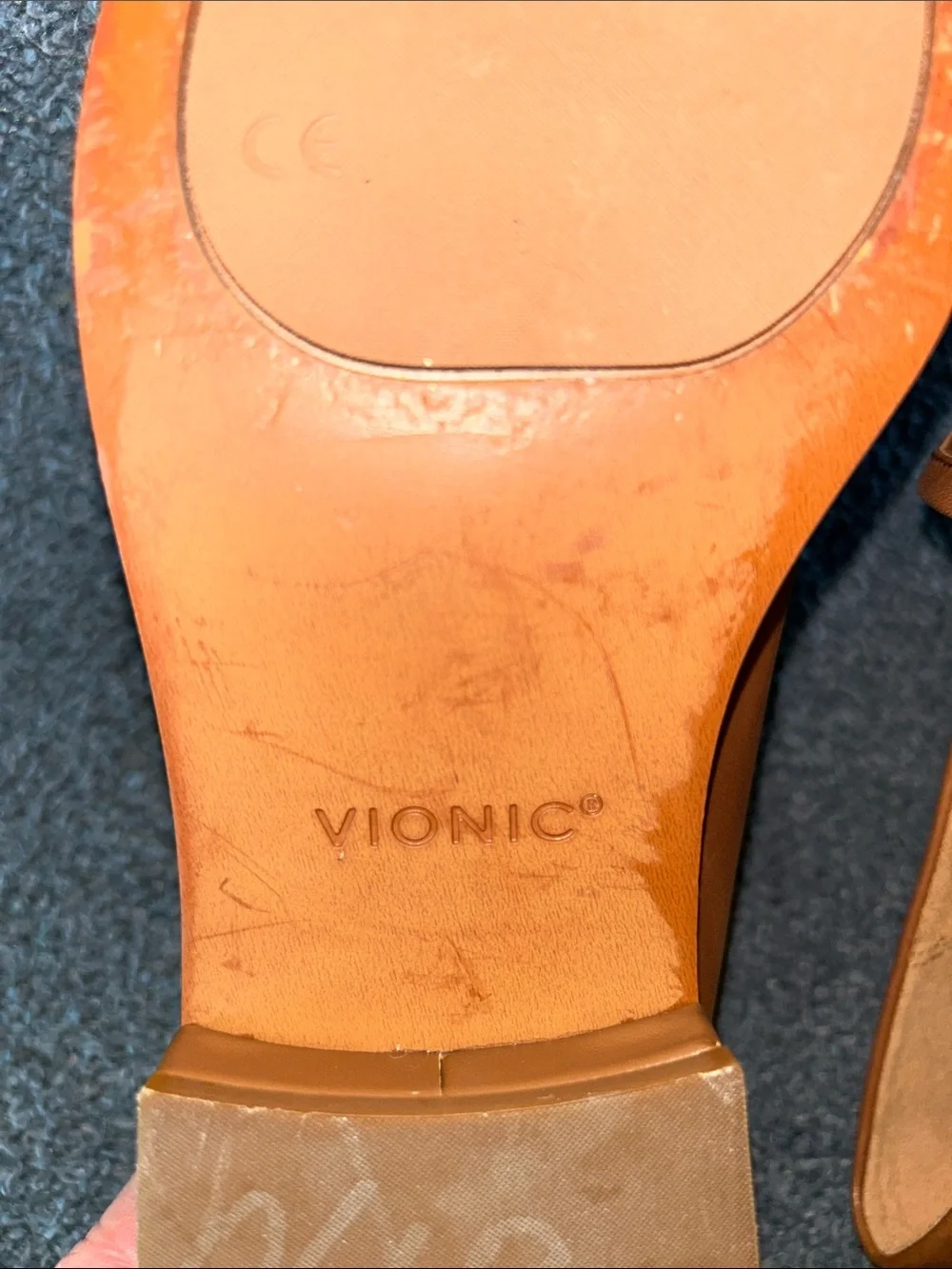 Vionic Brown Leather Loafers with Gold Chain Accent